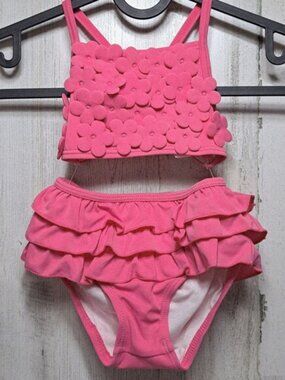 Ruffle Bikini Swim 2 pc Pink 3-6 Mo Flower Top Beach Pool NWOT